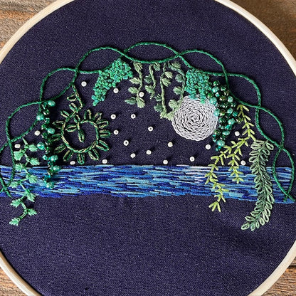 Blue Lagoon Embroidery Pattern with Embellishments